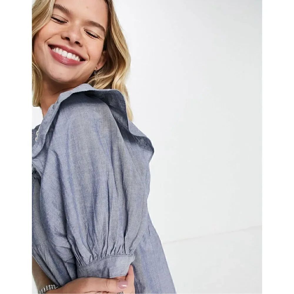 Free People Amelie Mini Denim Chambray Dress Size Small Cowgirl Western Boho - Picture 6 of 8